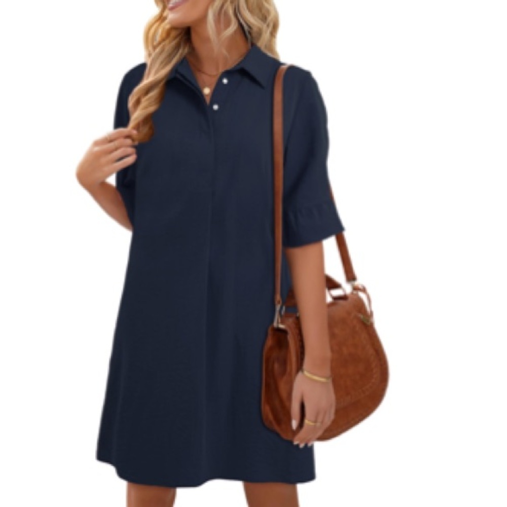 HUHOT Womens Casual Shirt Dress Business Work Button Down Solid Sz XL Women